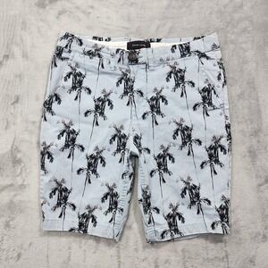 Adam Levine Shorts Mens 30 Blue Palm Tree Chino Stretch Casual Beach Tropical